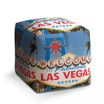 Taburet Kostka Welcome to Las Vegas: 40x40x40 cm - Sablio