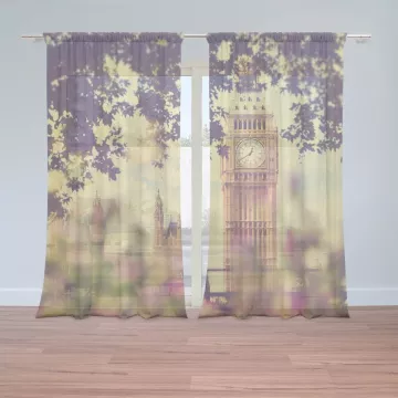 Záclony Londýn Big Ben Flowers: 2 ks - 150x250 cm - Sablio